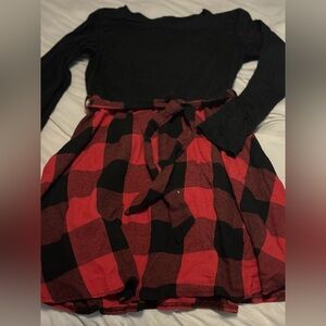 Elegant Black and Red Plaid Long Sleeve Dress